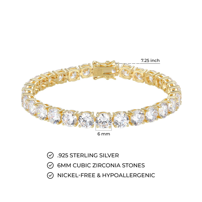 MORGAN & PAIGE 925 Sterling Silver Tennis Bracelet with Cubic Zirconia in Platinum, Yellow Gold, or Rose Gold Plated Finishes; Hypoallergenic Tarnish-Free, Silver Bracelet for Women,7.25 or 8 inch