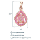 MORGAN & PAIGE 14k Rose Gold Plated Sterling Silver Created Pink Opal and Created Pink Sapphire Halo Pendant Necklace, 18"