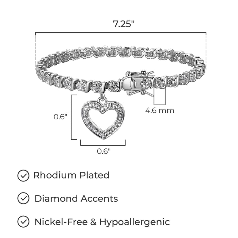 MORGAN & PAIGE Bronze Rhodium, 14k Rose Gold or 18k Yellow Gold Plated Diamond Accent Tennis Bracelets for Women Trendy - Charm Womens Bracelets with Accent S-Link Chain, Gift Jewelry 7.25 inch