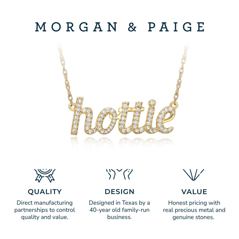 MORGAN & PAIGE .925 Sterling Silver Rhodium or 18K Yellow Gold Plated Statement Dainty Necklace for Women, Hypoallergenic Cursive Pendant Letter Necklaces for Women - 16in with 2in Extender Chain