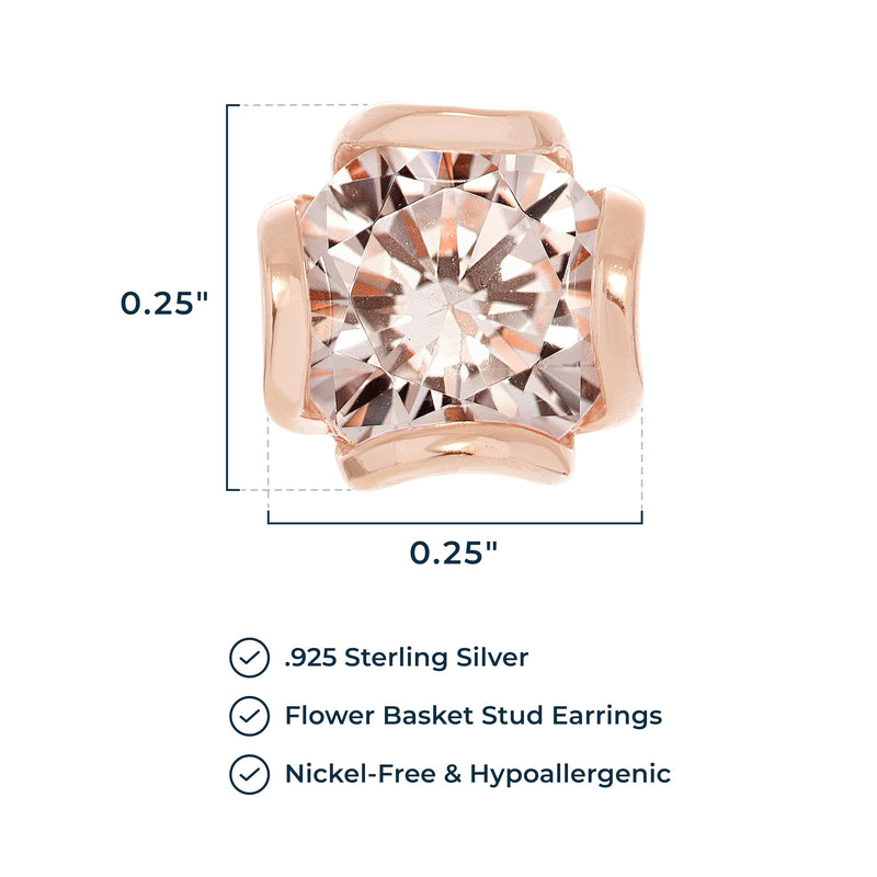 Morgan & Paige 925 Sterling Silver Cubic Zirconia Flower Basket Stud Earrings for Women, Hypoallergenic Jewelry for her, Plated in Rhodium/Rose Gold/Yellow Gold