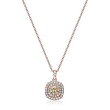 14K Rose Gold-Plated .925 Sterling Silver Champagne & White Cubic Zirconia Cushion-Shaped Double-Halo Pendant Necklace and Ring Size 7