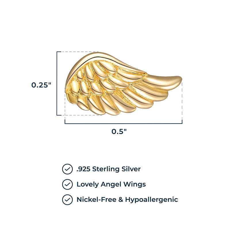 Morgan & Paige Rhodium / 14K Rose Gold / 18K Yellow Gold Plated 925 Sterling Silver Angel Wing Stud Earrings Hypoallergenic Adorned for Women