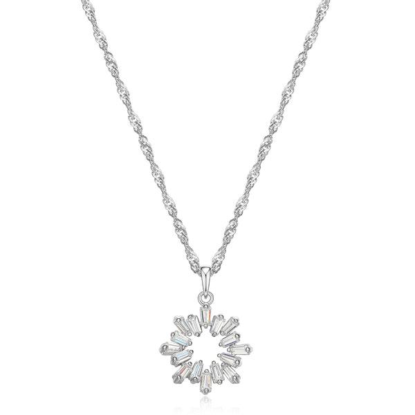 MORGAN & PAIGE 925 Sterling Silver White Baguette Cubic Zirconia Open Starburst Pendant Necklace, 18"