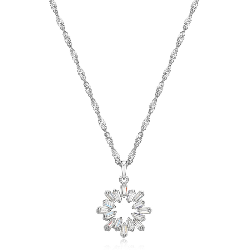 MORGAN & PAIGE 925 Sterling Silver White Baguette Cubic Zirconia Open Starburst Pendant Necklace, 18"