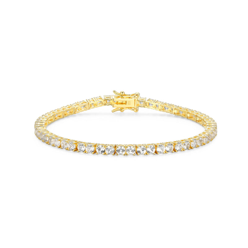 MORGAN & PAIGE 18k Yellow Gold Plated .925 Sterling Silver 3mm Tennis Bracelet for Women, 7.25" with Round Cut Birthstones