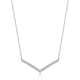 MORGAN & PAIGE Chevron Necklace - Genuine 925 Sterling Silver Necklace Chain With Suspended Cubic Zirconia V Bar Pendant - 16" With 2" Extender