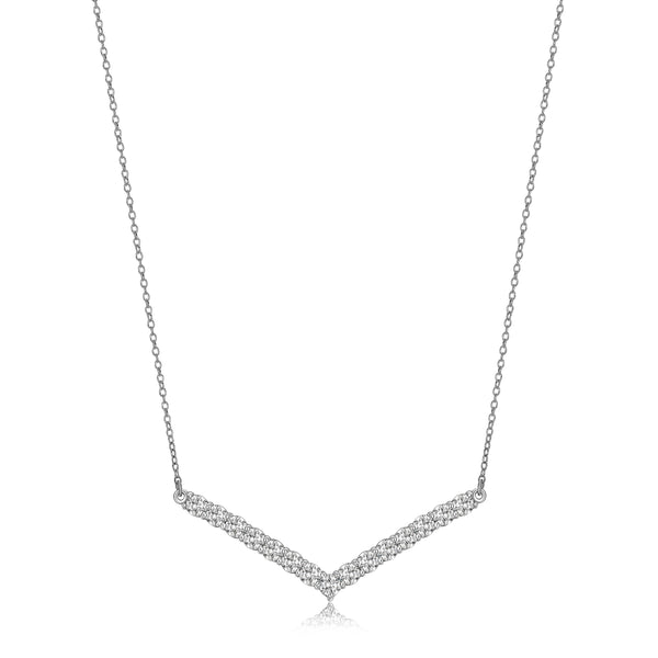 MORGAN & PAIGE Chevron Necklace - Genuine 925 Sterling Silver Necklace Chain With Suspended Cubic Zirconia V Bar Pendant - 16" With 2" Extender