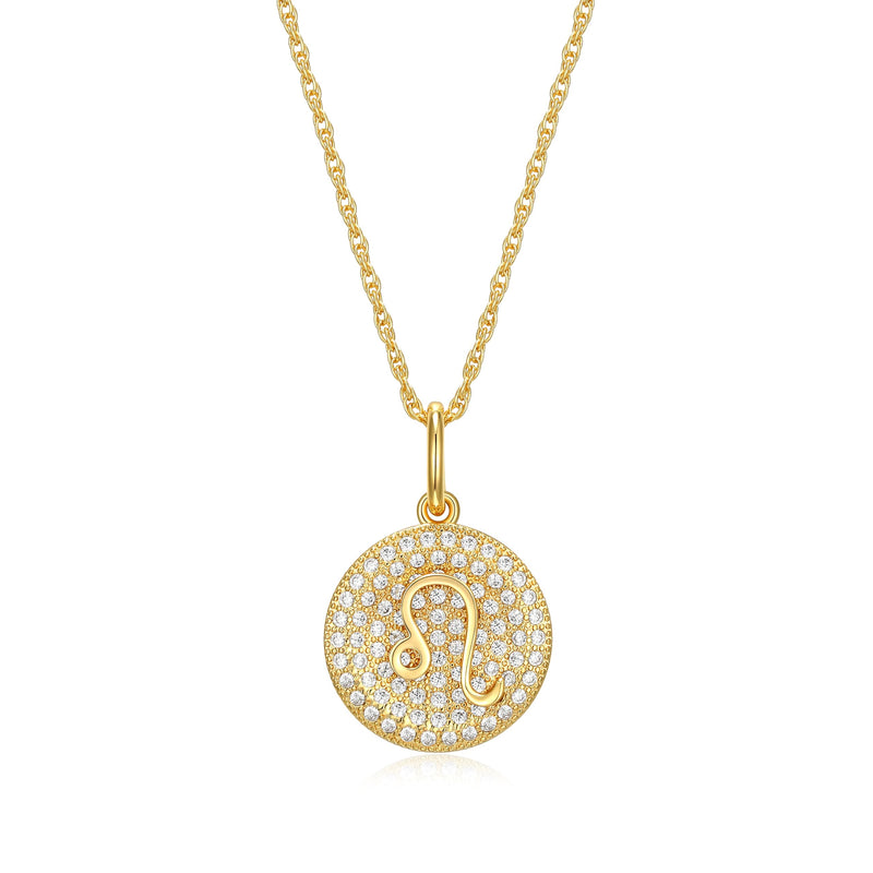 MORGAN & PAIGE 14K Gold Plated Sterling Silver and Cubic Zirconia Women Zodiac Necklace on 18 inches Rope Chain, Zodiac Sign Necklaces for Women