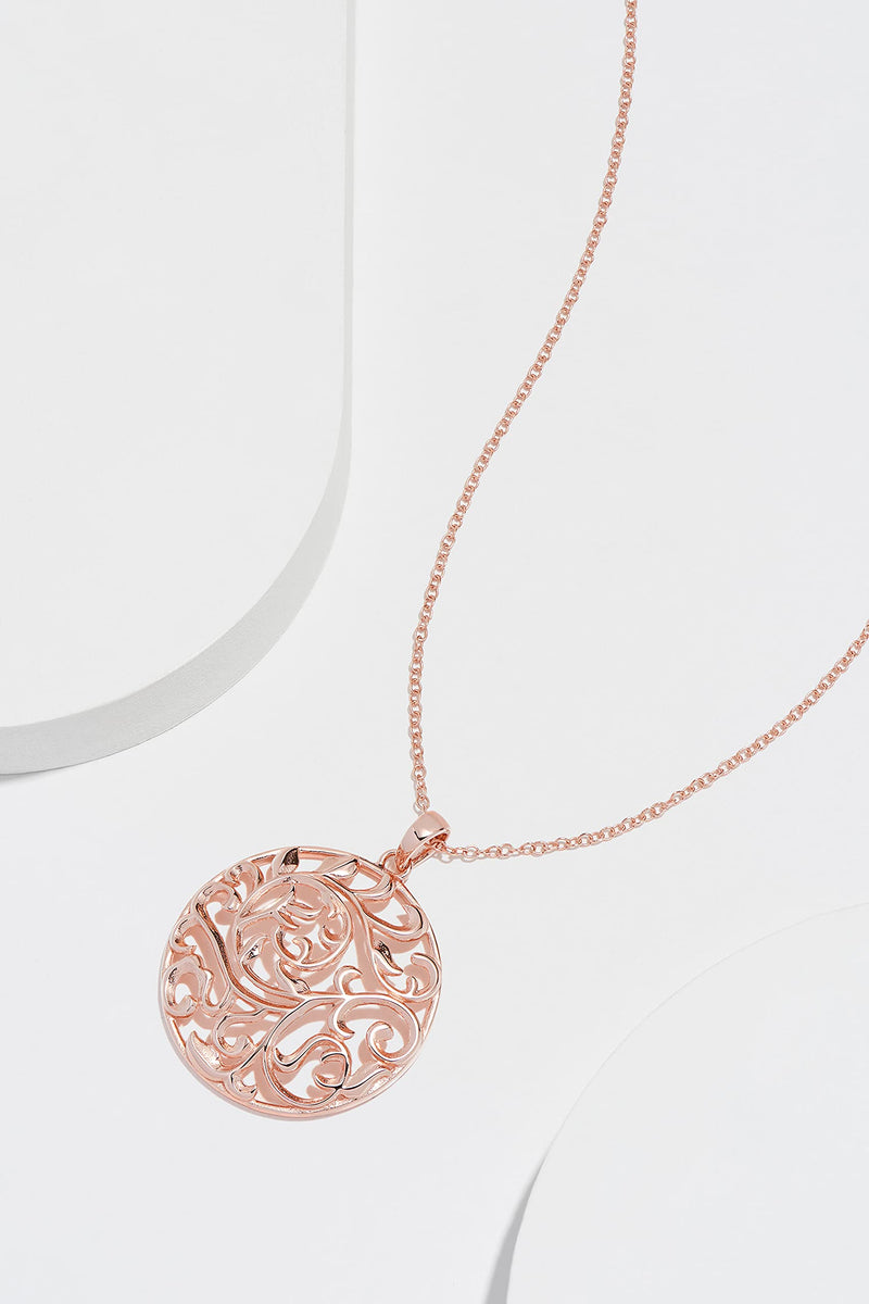 18K Yellow Gold or 14K Rose Gold Plated 925 Sterling Silver Filigree Round Flower Pendant Necklace or Drop Earrings