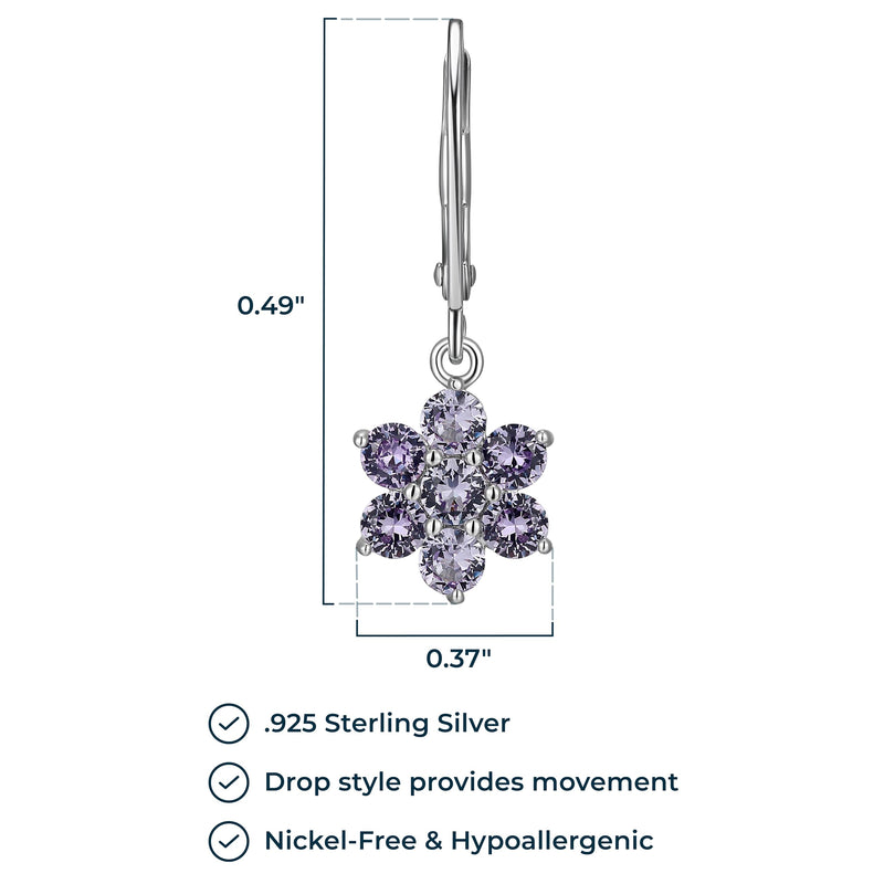 MORGAN & PAIGE .925 Sterling Silver Gemstone Birthstone Flower Cluster Leverback Dangle Drop Earrings for Women - Hypoallergenic Jewelry