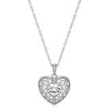 MORGAN & PAIGE Created Gemstone Filigree Heart Pendant Necklace Featuring Rhodium-Plated Sterling Silver with Faceted Cable Chain, Sapphire Jewelry, Heart Necklaces for Women