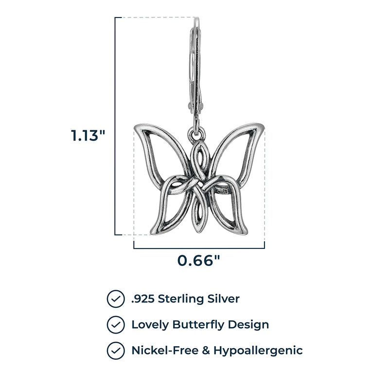 Morgan & Paige Celtic Knot Dangle or Stud Earrings for Women - 925 Sterling Silver Butterfly Drop Earring Design, Lightweight and Hypoallergenic for Sensitive Ears with Secure Clasp