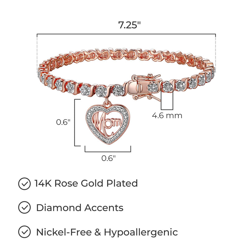 MORGAN & PAIGE Bronze Rhodium, 14k Rose Gold or 18k Yellow Gold Plated Diamond Accent Tennis Bracelets for Women Trendy - Charm Womens Bracelets with Accent S-Link Chain, Gift Jewelry 7.25 inch