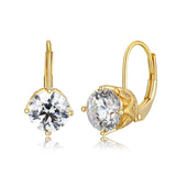 MORGAN & PAIGE 925 Sterling Silver 7mm Cubic Zirconia Classic Solitaire Leverback Dangle Drop Earrings - Yellow Gold Plated, Rose Gold or Rhodium Plated