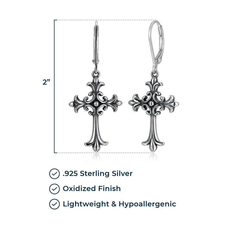 MORGAN & PAIGE .925 Sterling Silver Oxidized, 18k Yellow Gold or 14K Rose Gold Plated Celtic Cross Sterling Silver Earrings - Drop & Dangle or Stud Earrings for Women Hypoallergenic Faith Jewelry