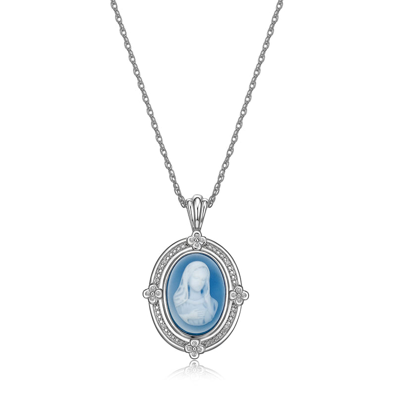 MORGAN & PAIGE .925 Sterling Silver Rhodium Plated Virgin Mary Necklace Genuine Blue Agate & Diamond or Butterfly Necklace Genuine Green Agate - Cameo Sterling Silver Jewelry Gift for Her, 18 inch