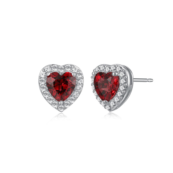 MORGAN & PAIGE Rhodium-Plated Sterling Silver Heart Stud Earrings for Women with Lab-Created White Sapphire Halo - Hypoallergenic and Nickel-Free, Choice of Birthstone Jewelry with Elegant