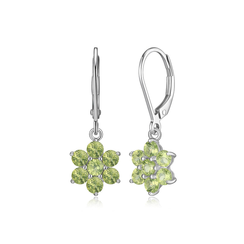 MORGAN & PAIGE .925 Sterling Silver Gemstone Birthstone Flower Cluster Leverback Dangle Drop Earrings for Women - Hypoallergenic Jewelry