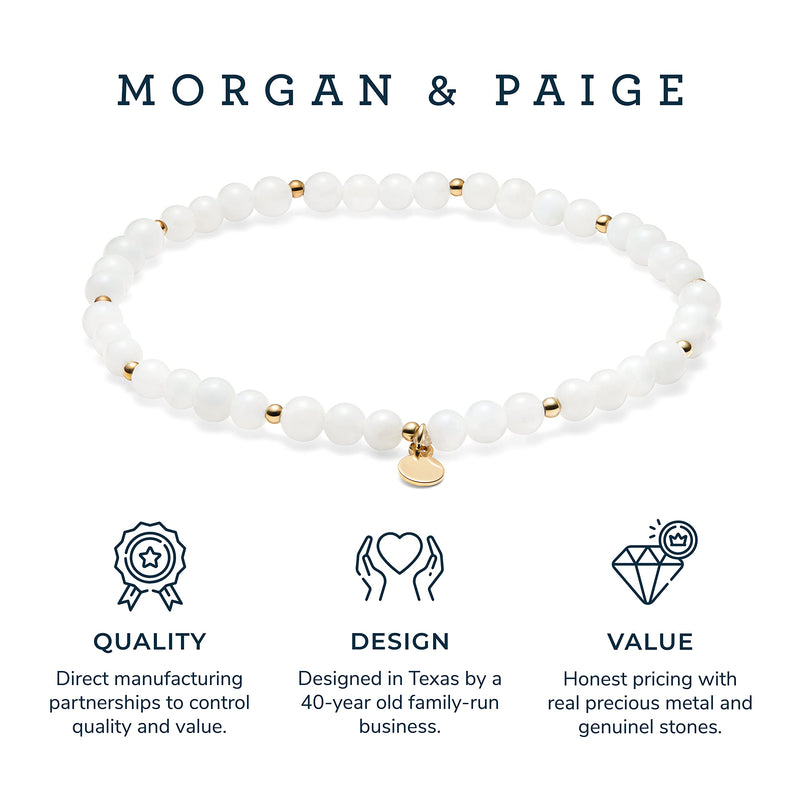 MORGAN & PAIGE Bronze 18k Yellow Gold Plated Genuine Gemstones Stretch Bracelet - Dainty Gold Beaded Bracelets for Women, 4mm Gemstone Beads, Adjustable 6.5 Inch Stretch Bracelets for Women