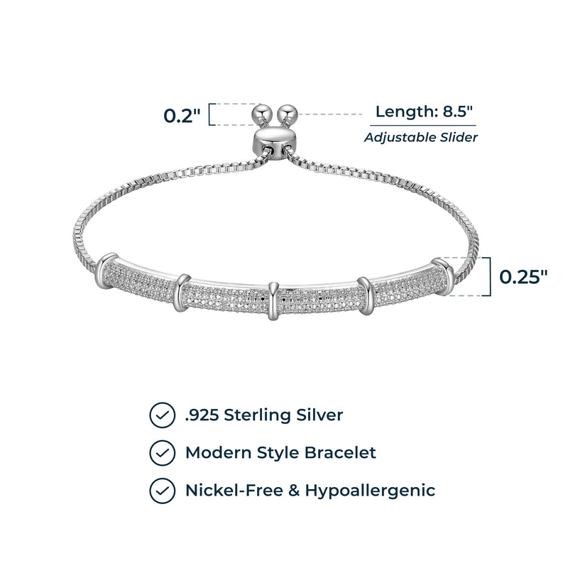 MORGAN & PAIGE Fine Silver-Plated Diamond-Accent Bar Strand Bracelet, 1.5mm Box Chain Bolo Style Adjustable up to 9" (I-J Color)