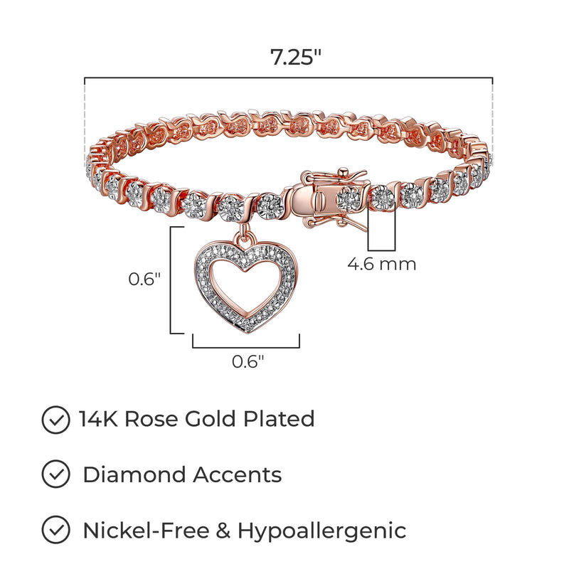 MORGAN & PAIGE Bronze Rhodium, 14k Rose Gold or 18k Yellow Gold Plated Diamond Accent Tennis Bracelets for Women Trendy - Charm Womens Bracelets with Accent S-Link Chain, Gift Jewelry 7.25 inch