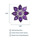 MORGAN & PAIGE Rhodium-Plated .925 Sterling Silver Genuine Purple Amethyst Flower Cluster 3/4" Prong-Setting Stud Earrings