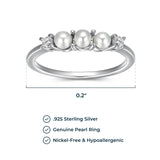 MORGAN & PAIGE Rhodium Plated Sterling Silver Freshwater Cultured Pearl and Cubic Zirconia Ring For Women