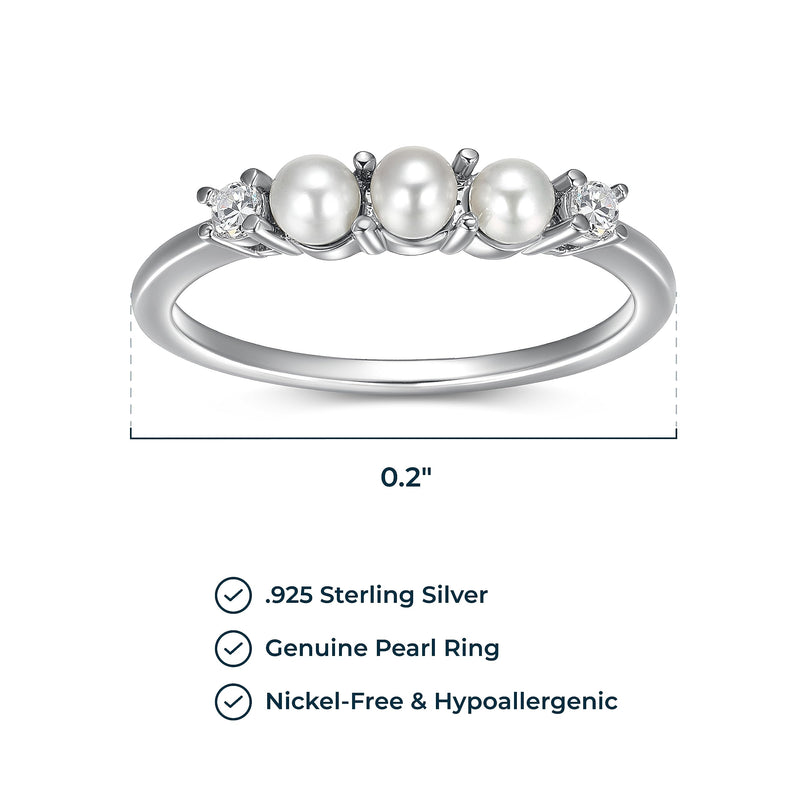 MORGAN & PAIGE Rhodium Plated Sterling Silver Freshwater Cultured Pearl and Cubic Zirconia Ring For Women