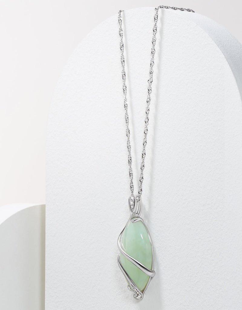 MORGAN & PAIGE .925 Sterling Silver Rhodium Plated Genuine Green Jade Necklace or Jade Earrings for Women - Wire-Wrapped Marquise Cut with Diamond Accents, Hypoallergenic Silver Jewelry Elegant Gifts