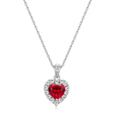 MORGAN & PAIGE Platinum-Plated .925 Sterling Silver Gemstone 1/2" Heart Pendant with White Topaz Halo on 18" Chain - Choice of Birthstone Colors