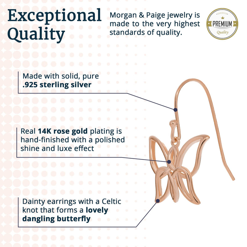 Morgan & Paige Celtic Knot Dangle or Stud Earrings for Women - 925 Sterling Silver Butterfly Drop Earring Design, Lightweight and Hypoallergenic for Sensitive Ears with Secure Clasp