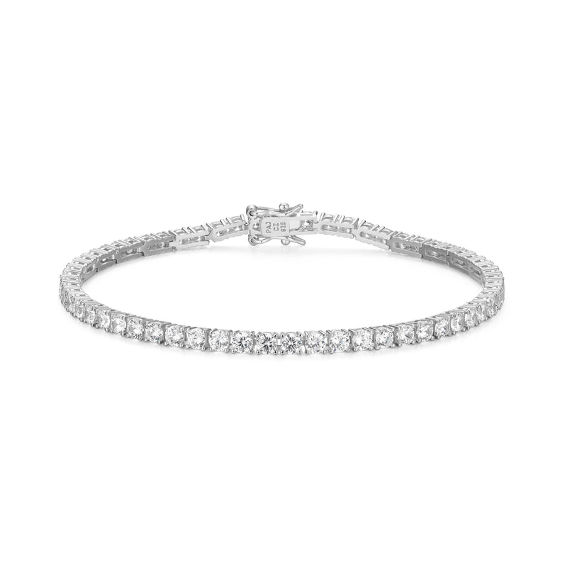 MORGAN & PAIGE 925 Sterling Silver Tennis Bracelet with Cubic Zirconia in Platinum, Yellow Gold, or Rose Gold Plated Finishes; Hypoallergenic Tarnish-Free, Silver Bracelet for Women,7.25 or 8 inch