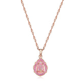 MORGAN & PAIGE 14k Rose Gold Plated Sterling Silver Created Pink Opal and Created Pink Sapphire Halo Pendant Necklace, 18"