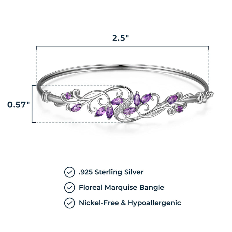 MORGAN & PAIGE .925 Sterling Silver Rhodium Plated Gemstone Elegant Bangle Bracelets for Women - Filigree Two-Tone Created Blue Sapphire & Cubic Zirconia or Genuine Amethyst & White Topaz, 7.25 inch