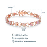 MORGAN & PAIGE 14K Rose Gold Plated .925 Sterling Silver Created Pink Opal Heart Tennis Prong Setting Bracelet, 7-1/4"