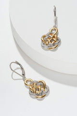 MORGAN & PAIGE Two Tone 18k Yellow Gold and Rhodium Plated 925 Sterling Silver Celtic Knot Drop Earrings