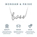 MORGAN & PAIGE .925 Sterling Silver Rhodium or 18K Yellow Gold Plated Statement Dainty Necklace for Women, Hypoallergenic Cursive Pendant Letter Necklaces for Women - 16in with 2in Extender Chain