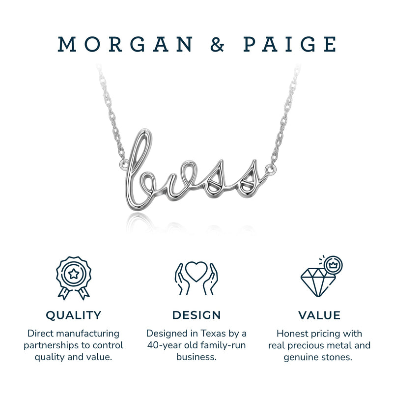 MORGAN & PAIGE .925 Sterling Silver Rhodium or 18K Yellow Gold Plated Statement Dainty Necklace for Women, Hypoallergenic Cursive Pendant Letter Necklaces for Women - 16in with 2in Extender Chain