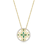 18K Yellow Gold-Plated .925 Sterling Silver Diamond-Accented Gemstone Floral Filigree Cross Round 1" Pendant Necklace on 18" Chain - Choice of Birthstones