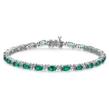 MORGAN & PAIGE .925 Sterling Silver Rhodium Plated Birthstone Tennis Bracelets for Women - Alternating Diamond and Oval Gemstone Bracelet, Secure Locking Clasp Birthday Gift Jewelry for Women 7.25"