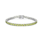 MORGAN & PAIGE .925 Sterling Silver Tennis Bracelet For Women - Genuine Natural or Created 4mm Gemstone Round Cut Birthstones, 7.25"