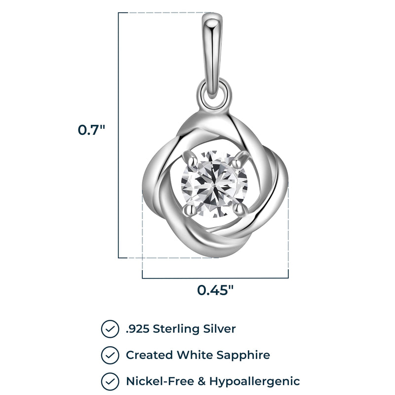 MORGAN & PAIGE Gemstone Lab-Created Birthstone Pendant Love Knot Necklace Featuring Rhodium-Plated Sterling Silver with Faceted Cable Chain, Love Knot Necklace, Birthstone Necklaces for Women