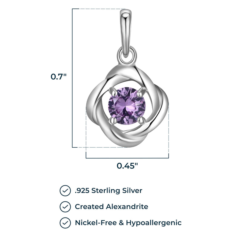 MORGAN & PAIGE Gemstone Lab-Created Birthstone Pendant Love Knot Necklace Featuring Rhodium-Plated Sterling Silver with Faceted Cable Chain, Love Knot Necklace, Birthstone Necklaces for Women