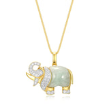 MORGAN & PAIGE .925 Sterling Silver 18K Gold Plated Genuine Jade Necklaces for Women - Elephant and White Sapphire or Turtle with 1/10 cttw Diamond Pendant, Gold Necklace for Women Jewelry 18 inch