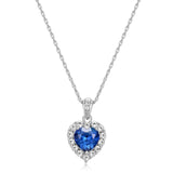 MORGAN & PAIGE Platinum-Plated .925 Sterling Silver Gemstone 1/2" Heart Pendant with White Topaz Halo on 18" Chain - Choice of Birthstone Colors