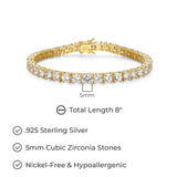 MORGAN & PAIGE 925 Sterling Silver Tennis Bracelet with Cubic Zirconia in Platinum, Yellow Gold, or Rose Gold Plated Finishes; Hypoallergenic Tarnish-Free, Silver Bracelet for Women,7.25 or 8 inch