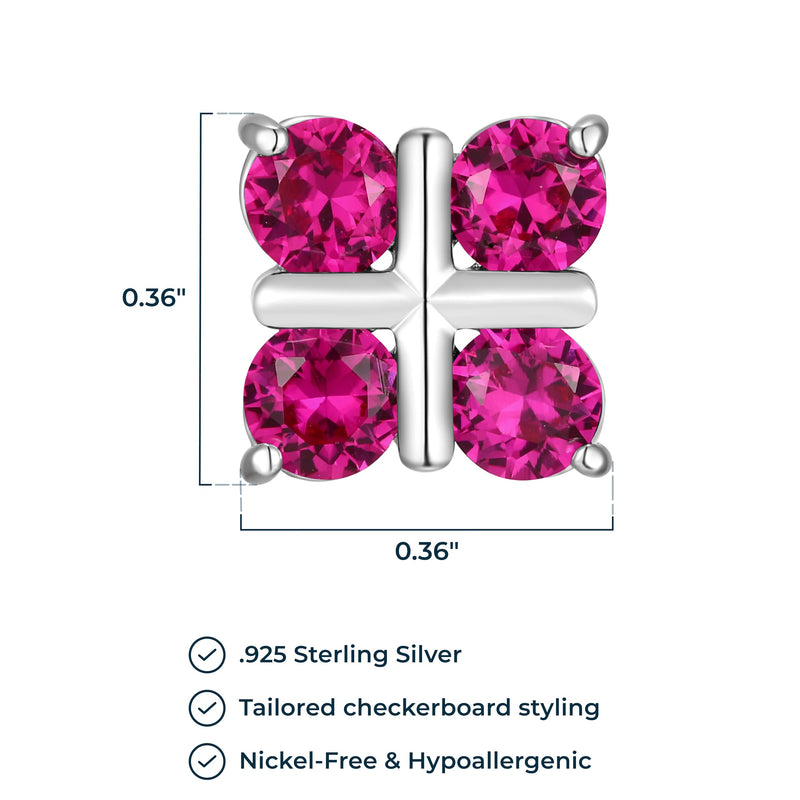 MORGAN & PAIGE Rhodium-Plated Sterling Silver Stud Earrings for Women - Hypoallergenic and Nickel-Free, Choice of Birthstone Jewelry for Her, with Elegant Gift Box, Modern Four Stones Square Design Setting