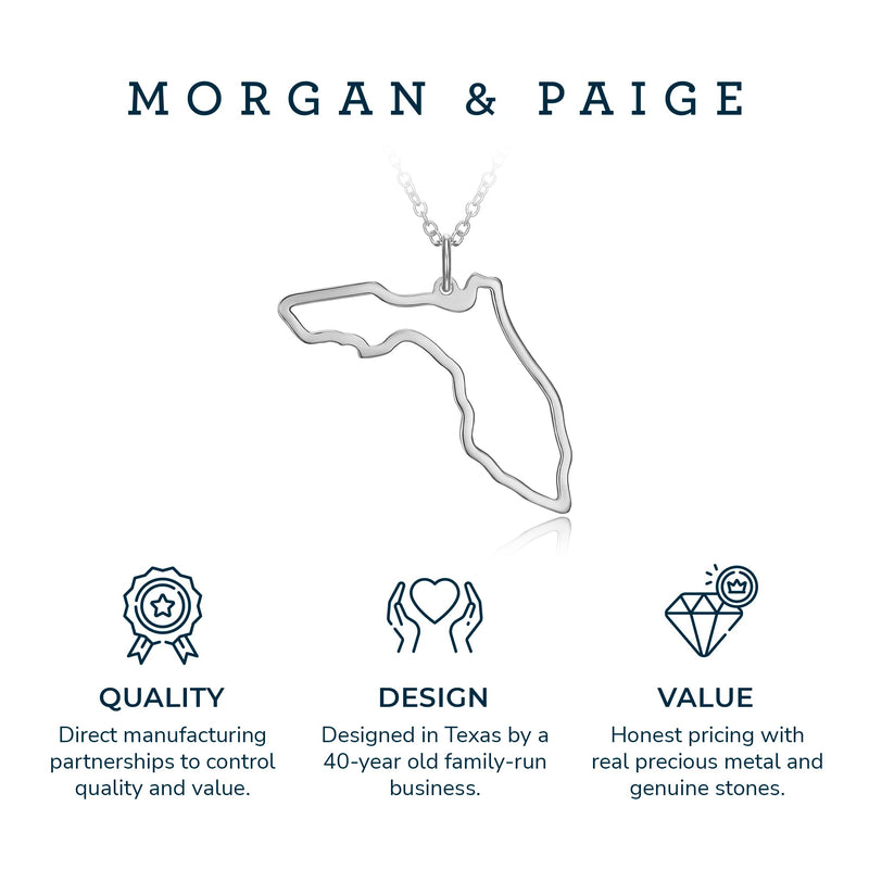 MORGAN & PAIGE .925 Sterling Silver Rhodium Plated US Home States Outline Map Pendant Necklaces for Women - Long Distance Friendship Dainty Hypoallergenic Sterling Silver Necklace for Women 18 inch