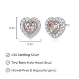 MORGAN & PAIGE 14K Rose Gold Plated .925 Sterling Silver Cubic Zirconia Two-Tone Halo Heart 1/3" Stud Earrings